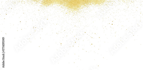 Golden glitter explosion on white background abstract dust particles festive decoration element for graphic design