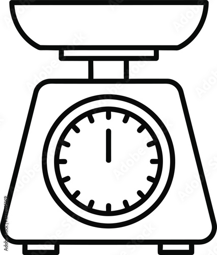 Simple line drawing of a classic kitchen scale with dial indicator isolated on transparent background
