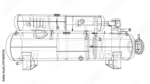 Industrial Tank Blueprint. Vector