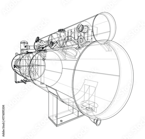 Detailed Wireframe of Industrial Equipment. Vector