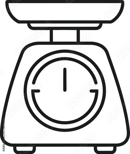 Retro kitchen scale outline icon representing weighing and measurement in a simple design isolated on transparent background
