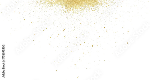 Falling golden glitter particles abstract decorative design element isolated on white background for festive celebrations