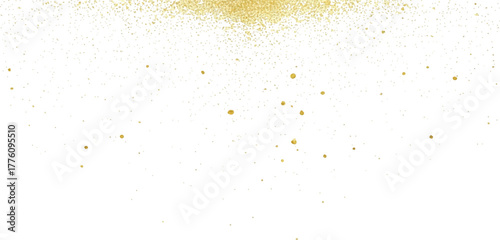 Golden glitter dust particles abstract sparkling texture for festive backgrounds isolated on white