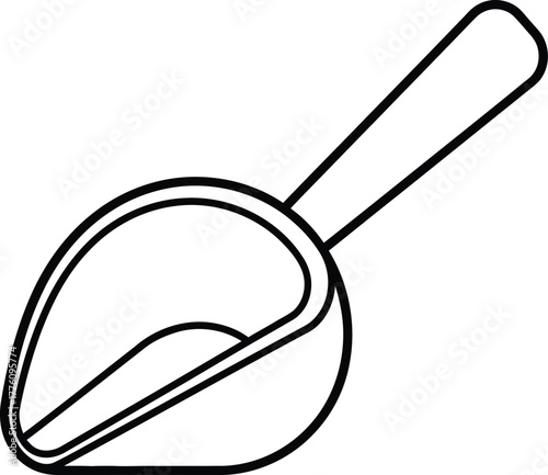 Simple line art drawing of a small scoop for kitchen or cleaning tasks isolated on transparent background