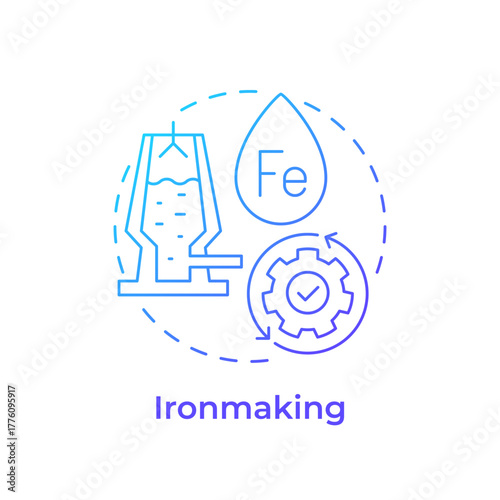 Ironmaking blue gradient concept icon. Blast furnace. Ore converting into molten iron. Steel manufacturing process. Round shape line illustration. Abstract idea. Graphic design. Easy to use in