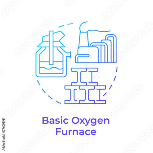 Basic oxygen furnace blue gradient concept icon. Reduce carbon content and remove impurities. Steel manufacturing process. Round shape line illustration. Abstract idea. Graphic design. Easy to use in