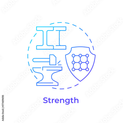 Strength blue gradient concept icon. Resist deformation and breaking. Property of metal. Steelmaking industry product. Round shape line illustration. Abstract idea. Graphic design. Easy to use in