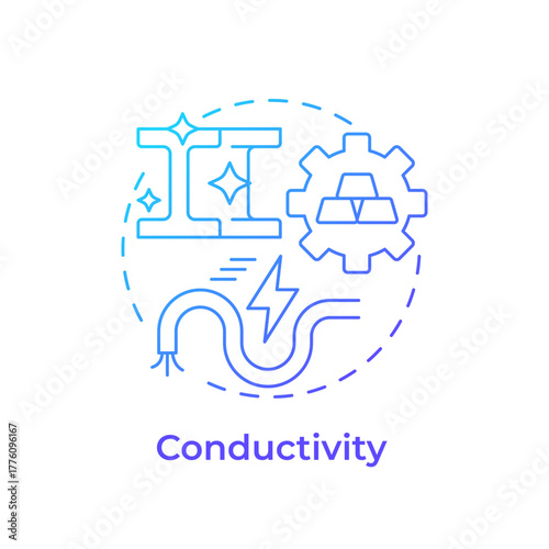 Conductivity blue gradient concept icon. Ability to conduct electricity and heat. Property of metal. Steelmaking. Round shape line illustration. Abstract idea. Graphic design. Easy to use in