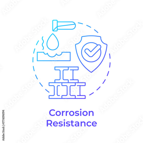 Corrosion resistance blue gradient concept icon. Ability to withstand chemical reactions. Property of metal. Steelmaking. Round shape line illustration. Abstract idea. Graphic design. Easy to use in