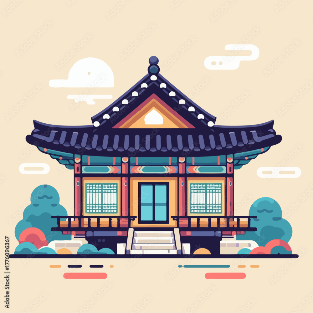 Fototapeta premium flat illustration of a traditional Korean house