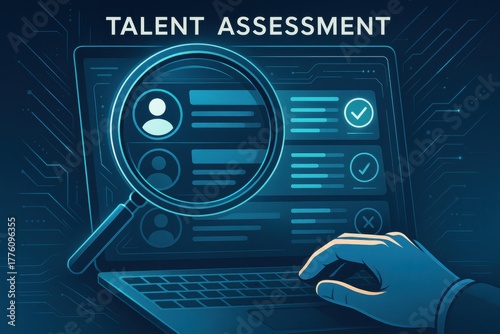 Wallpaper Mural Talent Assessment Process with Digital Interface, User Profiles, and Evaluation Criteria on Laptop Screen Torontodigital.ca