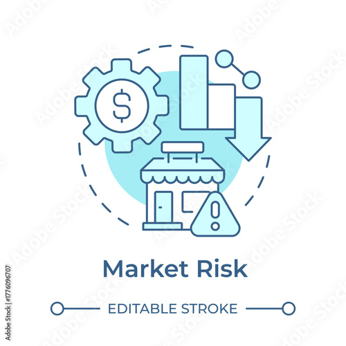 Market risk soft blue concept icon. Shop ownership. Decreasing statistical metrics. Round shape line illustration. Abstract idea. Graphic design. Easy to use in infographic, presentation