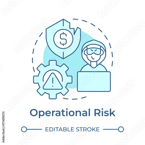 Operational risk soft blue concept icon. Insurance money shield. Financial security. Round shape line illustration. Abstract idea. Graphic design. Easy to use in infographic, presentation