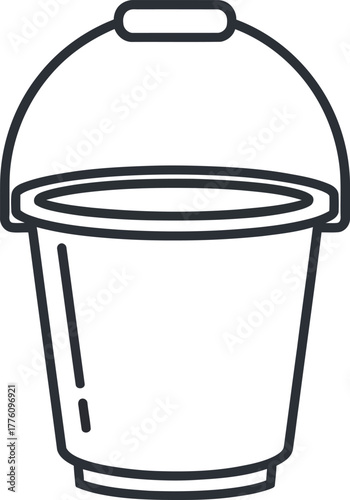 Simple line art drawing of a classic bucket with a handle for various uses isolated on transparent background