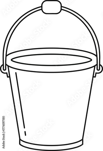 Simple line art drawing of a classic bucket with a handle for easy storage and transport ideas isolated on transparent background