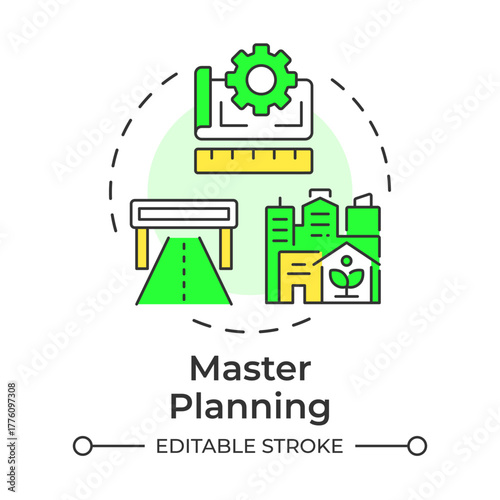 Master planning multi color concept icon. Physical development of city districts. Type of urban development. Round shape line illustration. Abstract idea. Graphic design. Easy to use in booklet