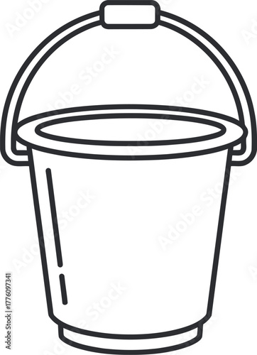 Simple outline drawing of a bucket with a handle for everyday use and storage solutions isolated on transparent background