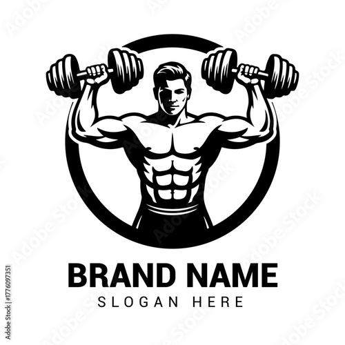 Bodybuilder gym logo design vector