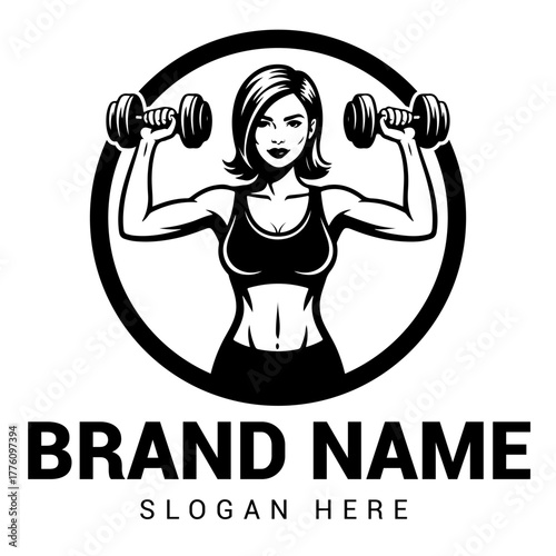Fitness woman gym logo design vector