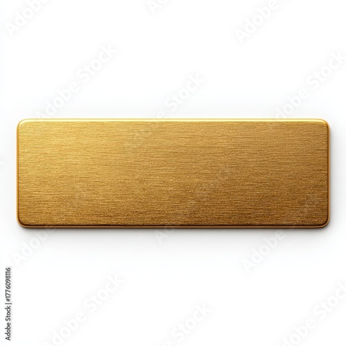 Stylish photo of brushed gold rectangle name tag or plaque with textured surface