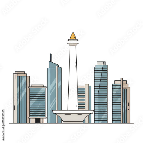 "National Monument" one of the icons of the city of Jakarta, Indonesia. Isolated on a white background