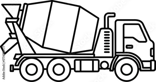 Concrete mixer truck line art for construction and heavy machinery projects isolated on transparent background