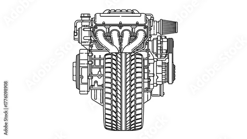 Detailed Engine Diagram A Technical Illustration of an Internal Combustion Engine