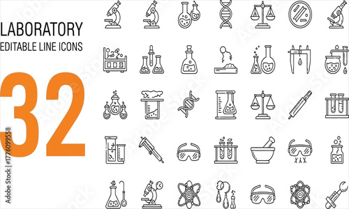 Laboratory Icons 32 Editable Line Art Symbols for Science and Research