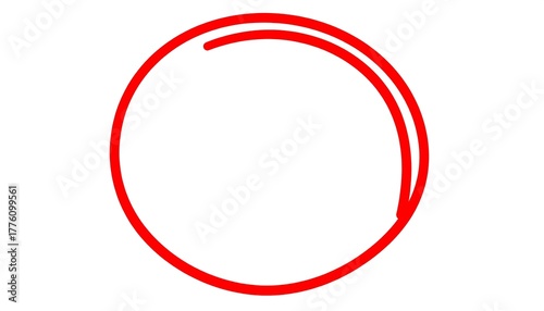 A red line art circle illustration on a white background with a double-line effect on one side