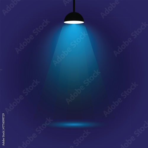 Bright blue spotlight illuminating a dark purple background creating a mystical ambiance