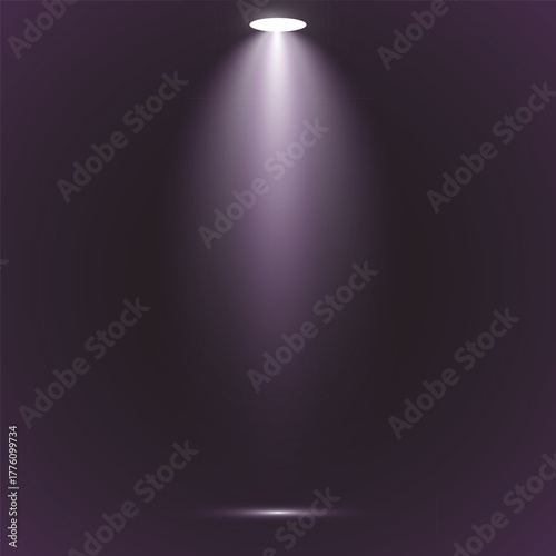 Dramatic spotlight beam illuminating a dark stage with subtle hues and shadow effects