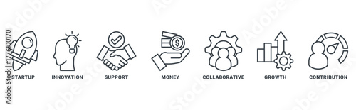 crowdfunding icon set vector concept with icon of startup, innovation, support, money, collaborative, growth, contribution 