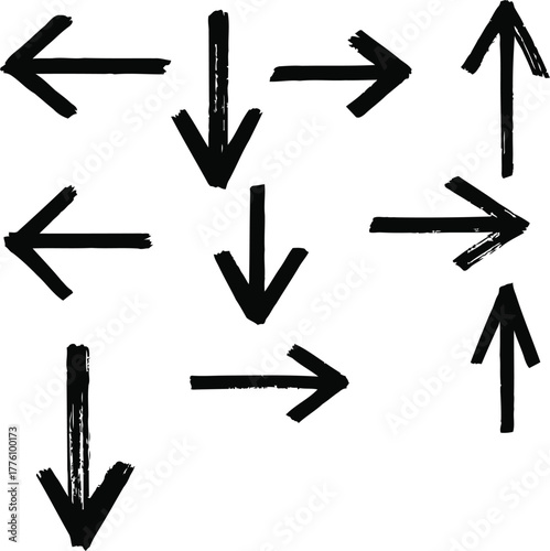 Set of Hand-Drawn Black Arrows on Transparent Background