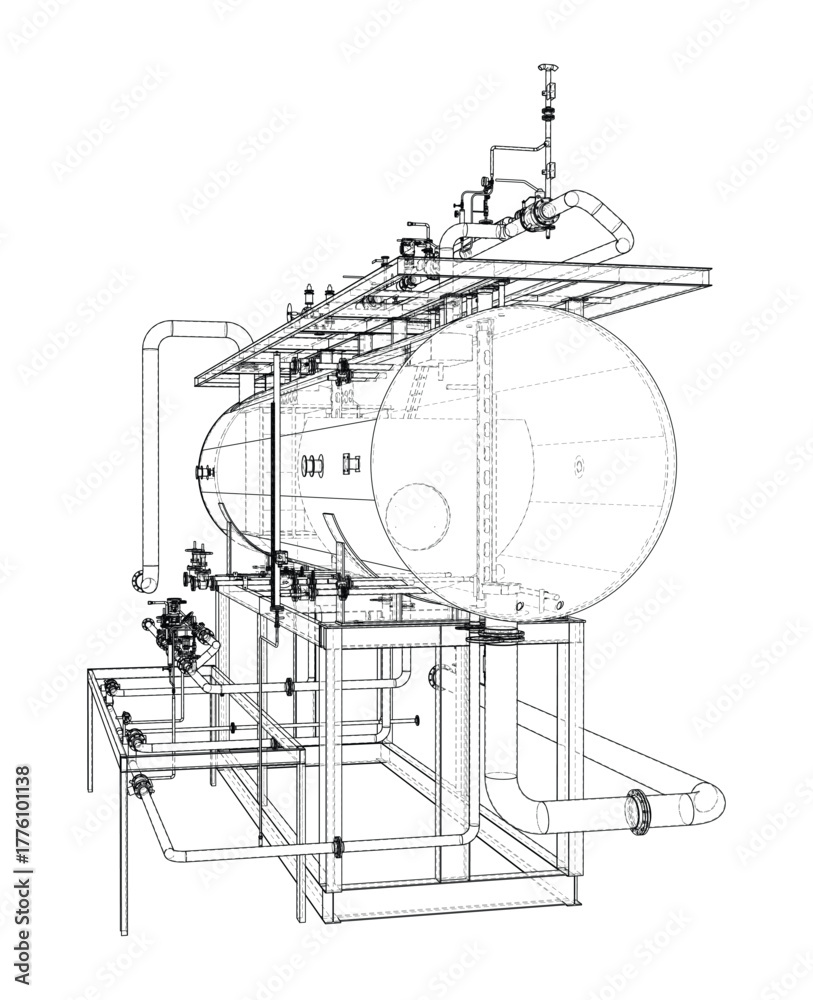 Obraz premium Industrial Tank Blueprint. Vector