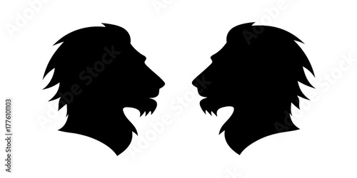 Majestic lion silhouettes facing each other, a symbol of strength, courage, and leadership, perfect for branding, logos, and designs needing powerful imagery