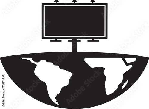 Billboard world sphere silhouette banner. Advertising earth frame promotion messages