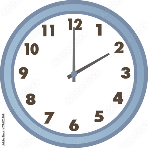 Close up of a round analog clock showing twelve o clock exactly