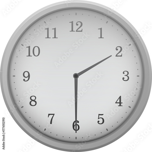 Close up of a round analog clock showing twelve o clock exactly