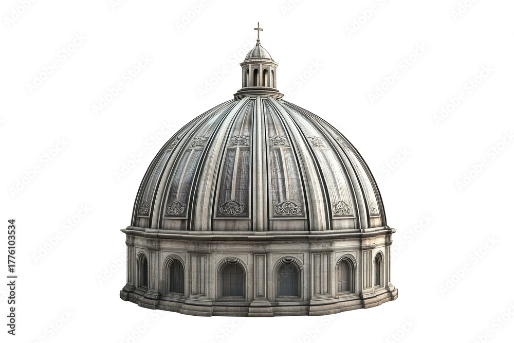 Obraz premium Ornate white dome architectural detail isolated on transparent background. Dome of a building isolated on white background.