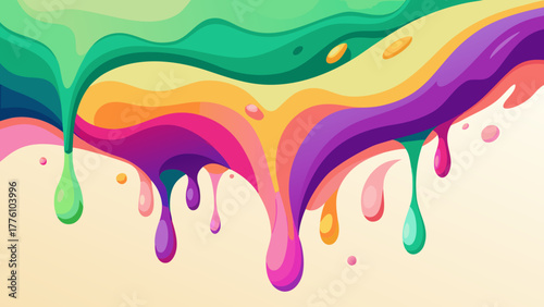 Abstract colorful dripping paint waves and blobs background