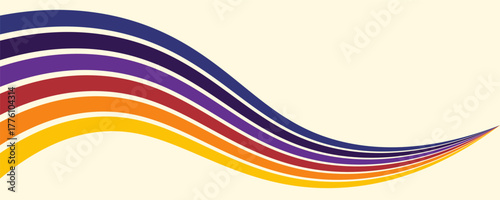 Abstract colorful 70s background vector. Vintage retro wallpaper with rainbow stripes and wavy lines.