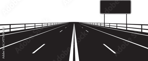 Empty highway with road sign perspective view travel road illustration