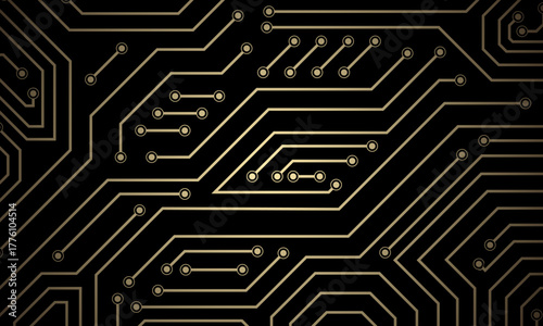 luxurious gold circuit board pattern with dark modern digital technology background