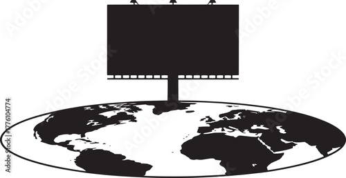 Global planet advertising frame. Earth billboard silhouette banner marketing promotion