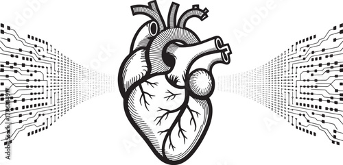 Human Heart Connection with Technology Concept Electronic Circuits Vector Illustration