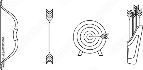 Archery Equipment Icons Bow Arrow Target Quiver vector illustration