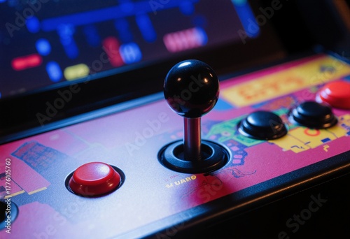 Closeup shot of a joystick of a vintage arcade videogame - Coin-Op