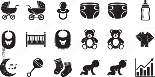 Baby and Child Care Icons Collection stroller pram