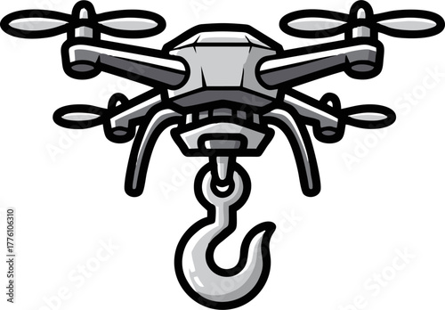 Drone with Hook Cartoon Illustration.