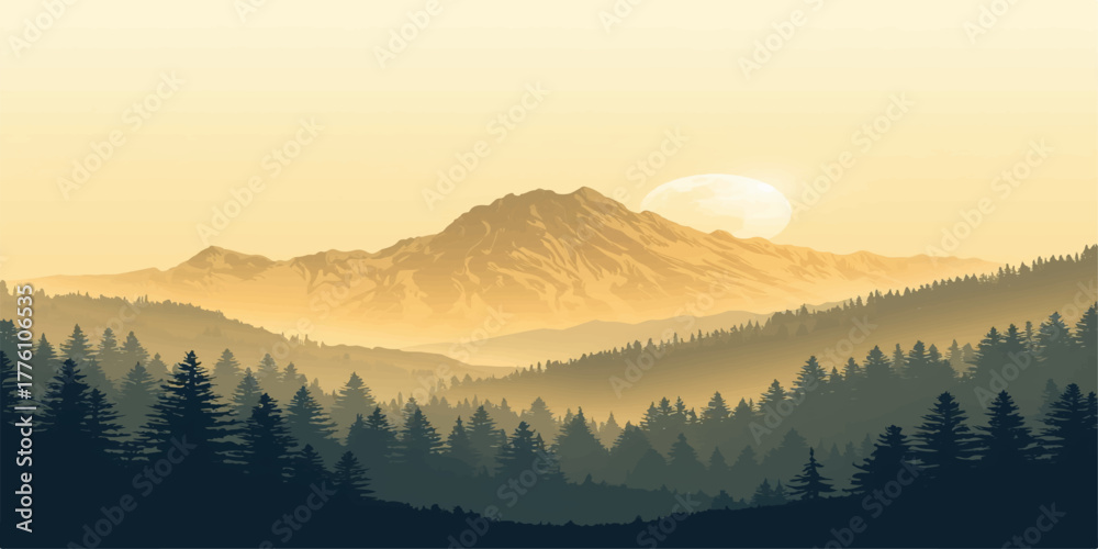 Fototapeta premium Sunrise Over Golden Pine Veil